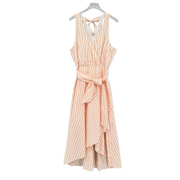 Cremieux Peach & White Stripe 100% Cotton Sleeveless Fit & Flare Midi Dress - Picture 9 of 13